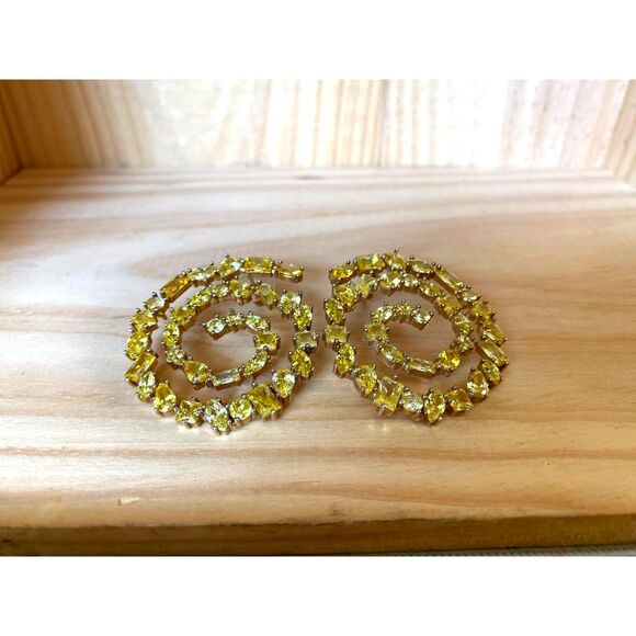 Nickho Rey Heidi Champagne Canary Yellow Gold Crystal Earrings 14K Gold Vermeil - Picture 8 of 11